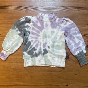 Madewell white purple green tie dyed knit puff sleeve mock neck sweater SIZE S